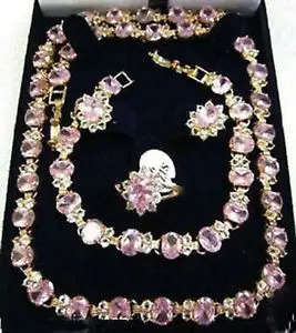 

Free shipping Beautiful pink crystal necklace bracelet earring ring set (A0425)