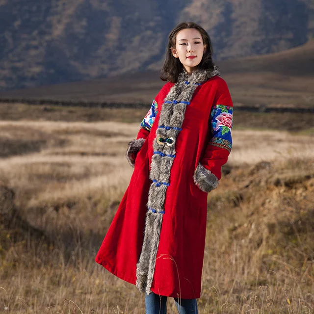 Cheap [AIGYPTOS-YJ]National Trend Original Design Women Autumn Winter Chinese Style Tang Suit Embroidery Loose Long Wadded Jacket