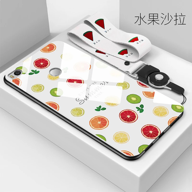 Xiaomi Mi Max 2 Tempered glass Case ALIVO Cartoon fruit series back tempered glass+soft silicon protection for 3 cover |