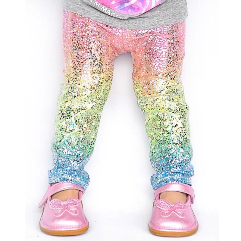 Милые яркие штаны с градиентом для маленьких девочек, леггинсы с блестками, штаны, брюки, одежда