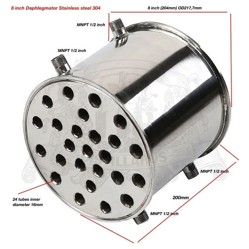 

8" (204mm) OD217,7 mm Dephlegmator, reflux stainless steel 304. 24 tubes ID16mm