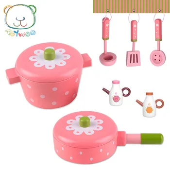 

[Toy Woo] Wooden Children Kitchen Toys Miniature Cooking Set Simulation Tableware Toy Pretend Play Cook Toy For Kids Gift