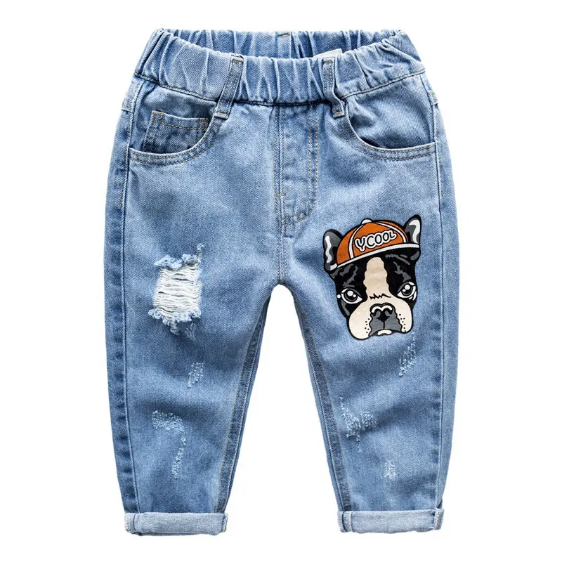 Croal Cherie 90-120 см Kawaii собака Детские «рваные» джинсы дети Stonewashed джинсовые штаны для подростков Обувь для мальчиков джинсы для малышей - Цвет: dog pants