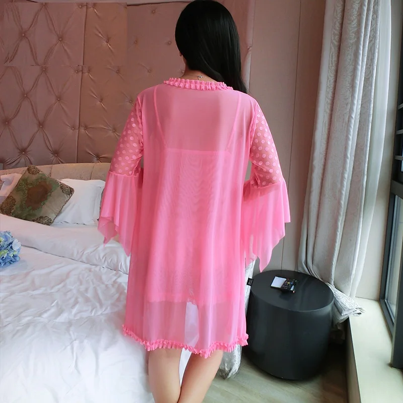 Smmoloa летний женский кружевной вечерний комплект с платьем сексуальные прозрачные сетчатые кружевные газовые пижамы