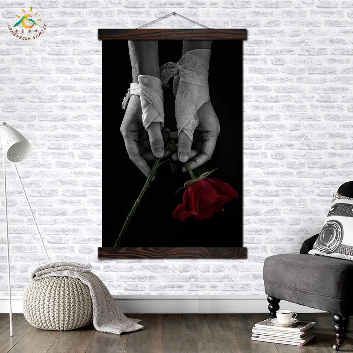 

Injured Hand and Rose Wall Art Single Panel Canvas Prints Painting with Frame Scroll Painting Hanging Poster Decorative Picture