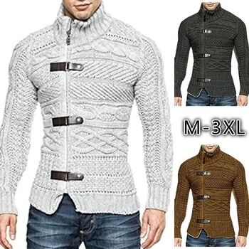 

Nice Winter Coat New Style Solid Color Leather Button Zipper Trim Men Coat