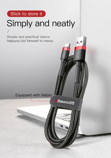 Baseus USB Type C Cable for xiaomi redmi note 7 USB-C Mobile Phone Fast Charging Type-C Cable for Samsung Galaxy S9 S8 Plus -