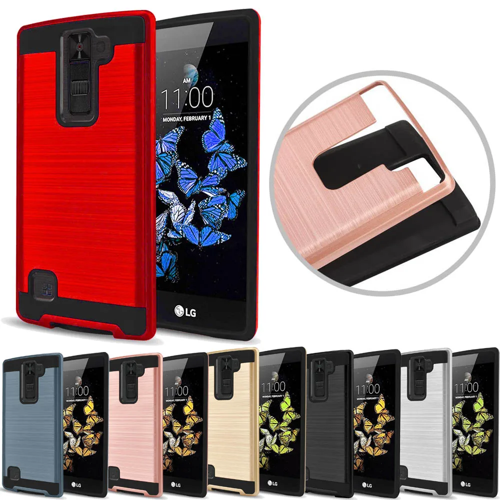 

Hybrid Brushed Armor Case For LG K8V Dual Layer Impact Protective Soft TPU Rubber&Hard PC Back Cover For LG K8 V VS500 (Verizon)