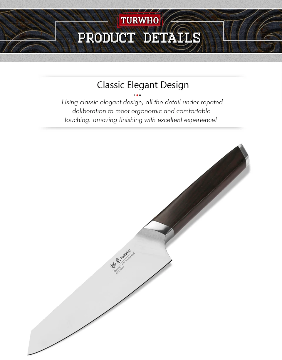 TURHWO 5'' Utility Knife Kitchen Knives DIN 1.4116 Steel Newarrive Super Sharp Steel Paring Knife Ebony Handle