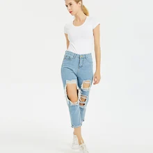 Женские джинсы, средняя талия, длина по щиколотку, свободные, прямые, уличная одежда, рваные джинсы для женщин, плюс размер, 3XL, 4XL, 5XL