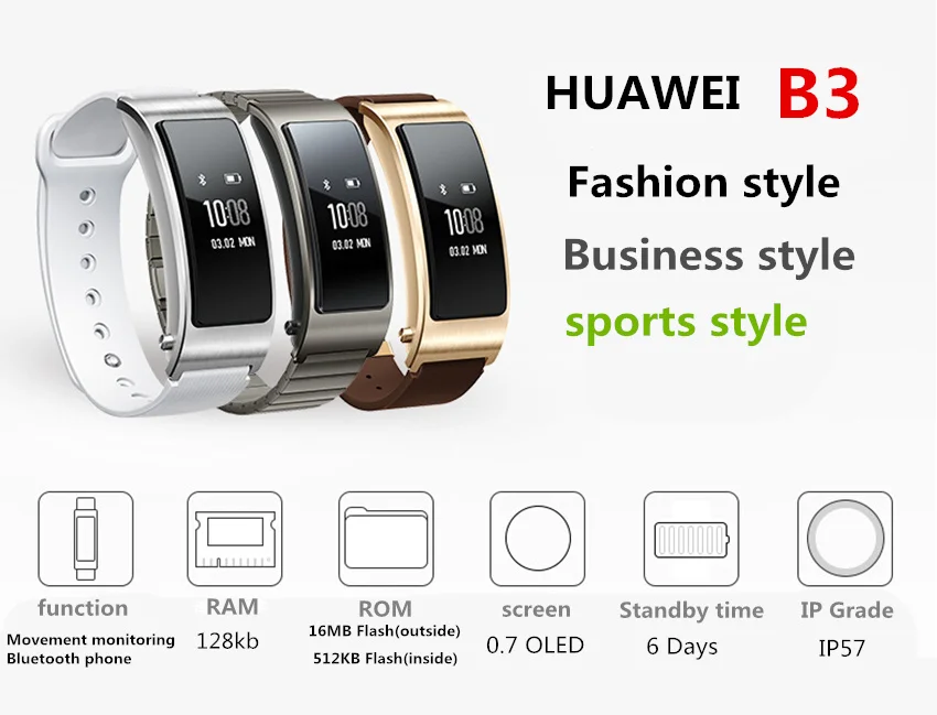 Free shipping Huawei  B3 Talk Band Bluetooth headset Smart Bracelet Fitness Wearable Sports Compatible smart  Device Wristbands