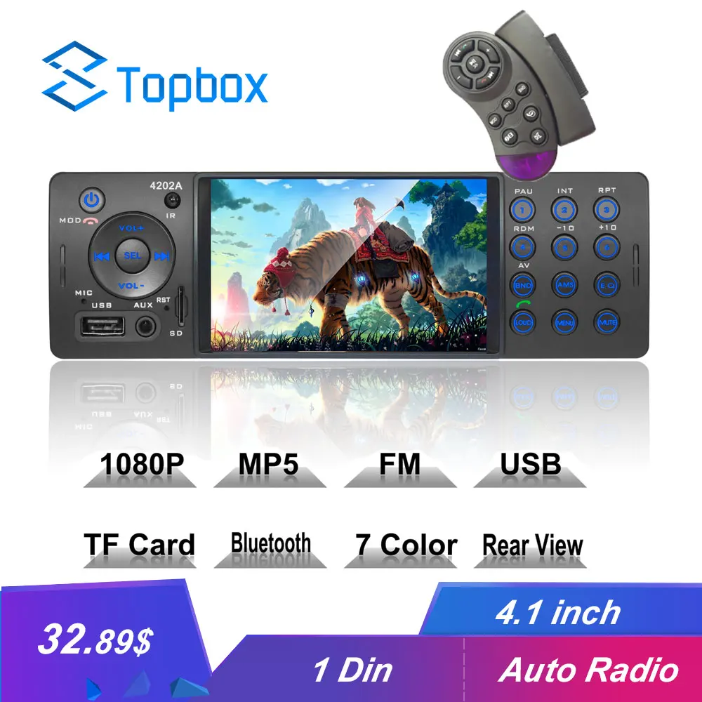 

Topbox 4.1'' Car Radio 1 Din HD Auto Audio Stereo 12V Bluetooth Autoradio FM USB Aux MP3 MP5 Car Audio Player In-dash Car Stereo