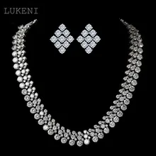 LUKENI New Luxurious Europe Style White Color AAA Zircon Geometric Earrings And Chain Necklaces Wedding Jewelry Sets