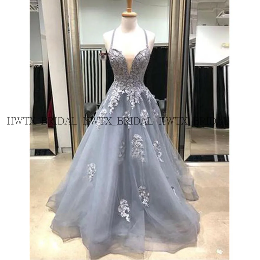 

2019 Long Evening Dress Spaghetti Straps Sweetheart Lace Applique Tulle Plus Size A Line Formal Evening Gown Vestidos de fiesta