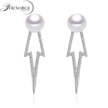 

YouNoble AAA Top Quality 100% Natural Freshwater Pearl Stud Earrings For Women Fashion Elegant Party 925 Sterling Silver Jewelry