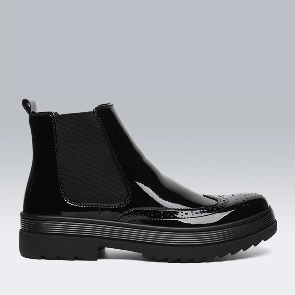 black patent brogue chelsea boots