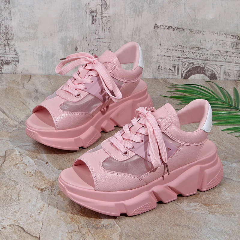 أزياء النساء الصنادل منصة أسافين النساء أحذية كعب سميك الدانتيل يصل الصنادل الأسماك الفم الصنادل الصيف نمط الشريحة أحذية