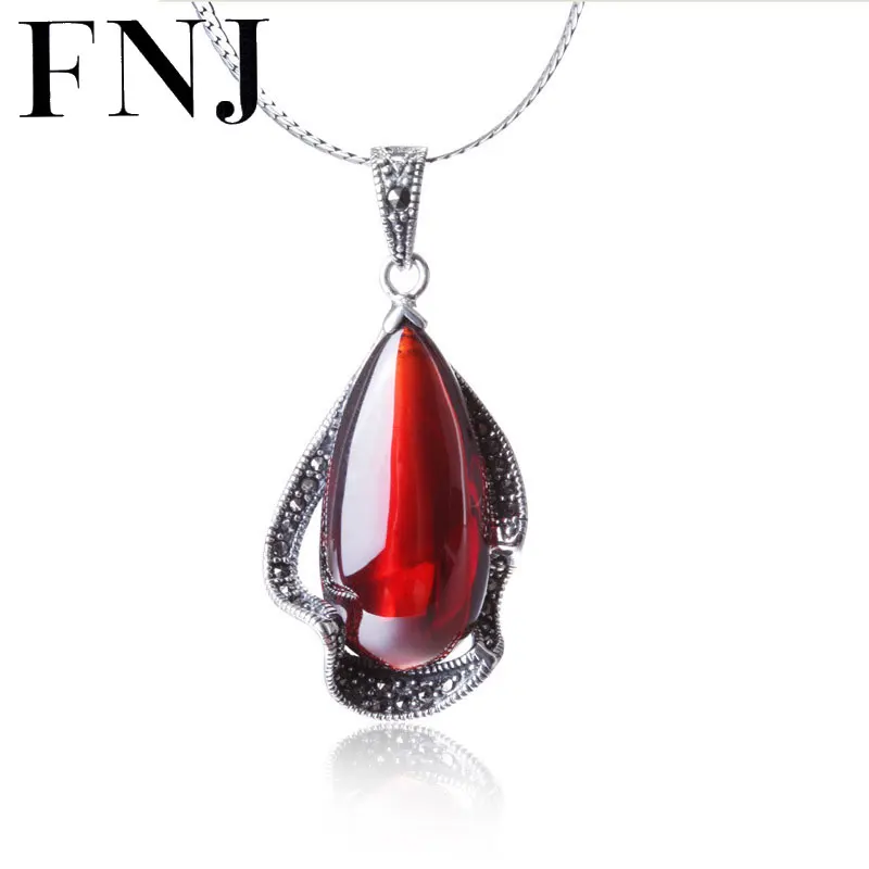 

FNJ 925 Silver Pendant 100% Real S925 Solid Original Silver Synthetic Garnet Red Corundum Pendants for Women Jewelry Making