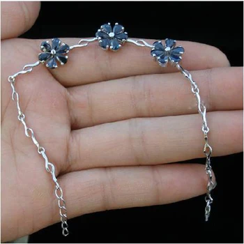 

2017 Rushed Qi Xuan_Free Mail Dark Blue Stone Flower Bracelets_S925 Solid Silver Fashion Bracelets_Manufacturer Directly Sales