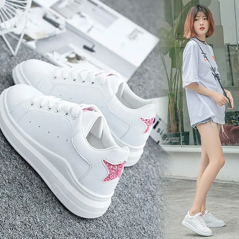 

Vulcanized Shoes Women Sneakers Lace Up Canvas Shoes zapatos de mujer White Casual Walking Platform Studetn Shoes S1312