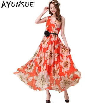 

New Robe Femme Bohemian Sleeveless Printing Floral Beach Dress Chiffon Women Summer Dress 2020 Slim Maxi Dresses Vestido FYY454