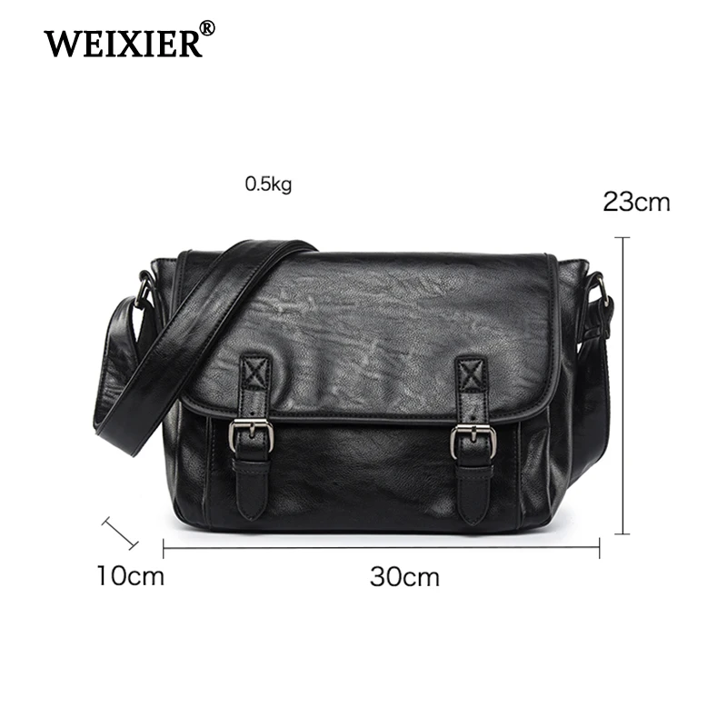 WEIXIER Solid Color Men's PU Short-Distance Travel Messenger Bag Classic Design Soft Material Multi-Function Messenger Bag