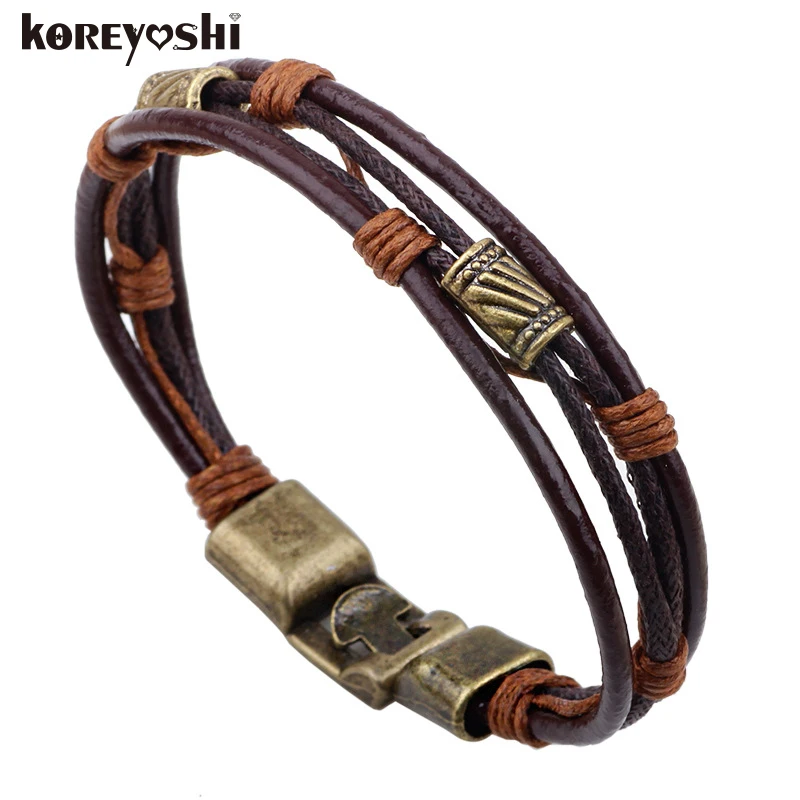 bracelets men 2016 new Hot fashion jewelry genuine leather Stainless steel Black Bracelet men's Vintage Bracelets & Bangles