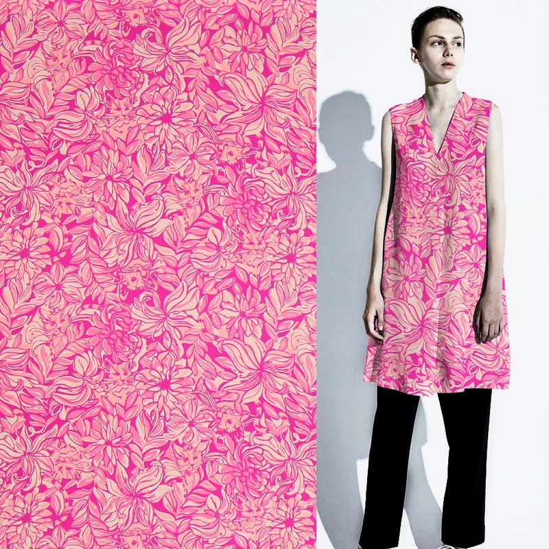

Abstract red floral and cat print 100% silk Crepe DE chine silk fabric,SCDC995