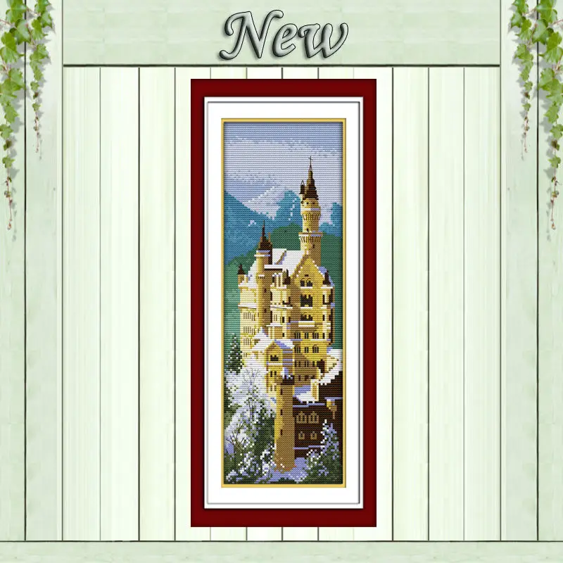 Немецкий Лебедь камень пейзаж с замком diy живопись Счетный принт на холсте DMC 14CT 11CT вышивка крестиком наборы для вышивания - Цвет: Swan Stone Castle