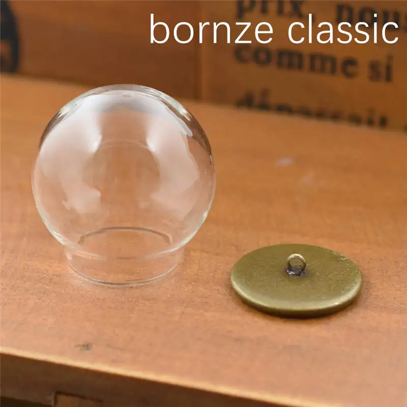 10set 30*20mm hollow glass globe with setting base beads cap set orb glass vials pendant glass bottle jewelry pendant - Окраска металла: bronzehanger classic