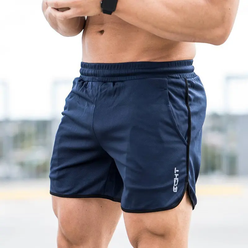 Мужские дышащие сетчатые крутые шорты, летние пляжные шорты, мужские спортивные штаны для фитнеса, тренировок, бодибилдинга, бега, кроссфита, брендовая спортивная одежда - Color: Navy Blue