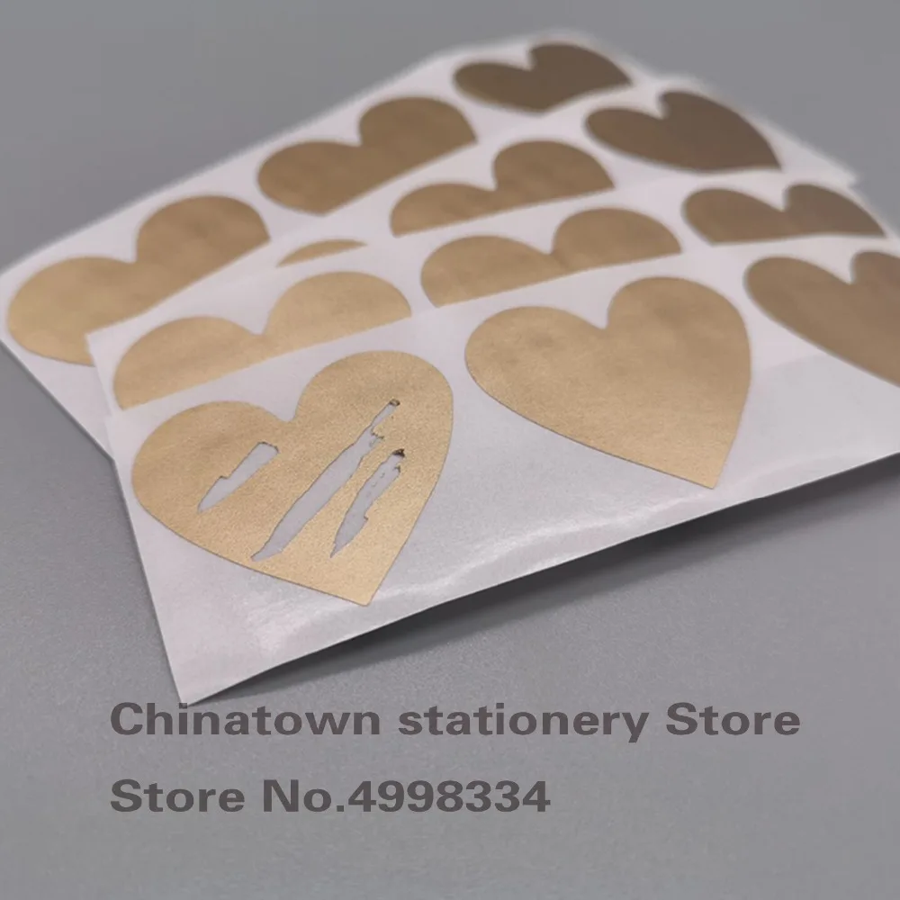 200pcs Scratch Off Stickers 30x35mm Love Heart Shape   gold Color Blank For Secret Code Cover Home Game Wedding Message