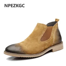 NPEZKGC/мужские ботинки челси из натуральной замши; кожаные швейные нитки; мужские ботильоны в британском стиле; кожаные мужские ботинки