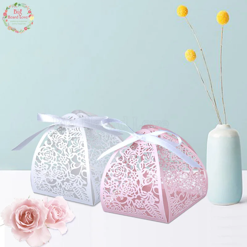 

50pcs Lace Flower Design Laser Cutting Wedding Candy Box Wedding Gift Box For Guests Wedding Favors And Gifts Party Decorations