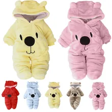 Bebê recém-nascido menina menino sólido dos desenhos animados urso veludo com capuz macacão roupas roupas recem-nascido 0-3 meses do bebê meisje