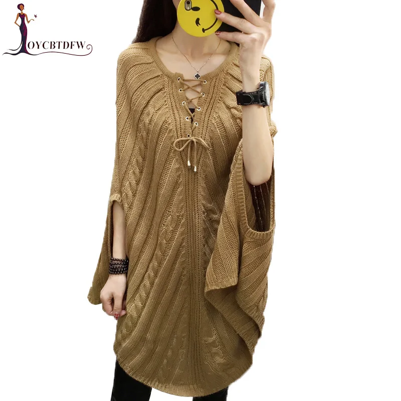 

Bat Shirt Sweater Female Autumn Long Loose Cloak 2018 Korean Fashion Women Head Large Size knitting Sweater Spring tops XY508
