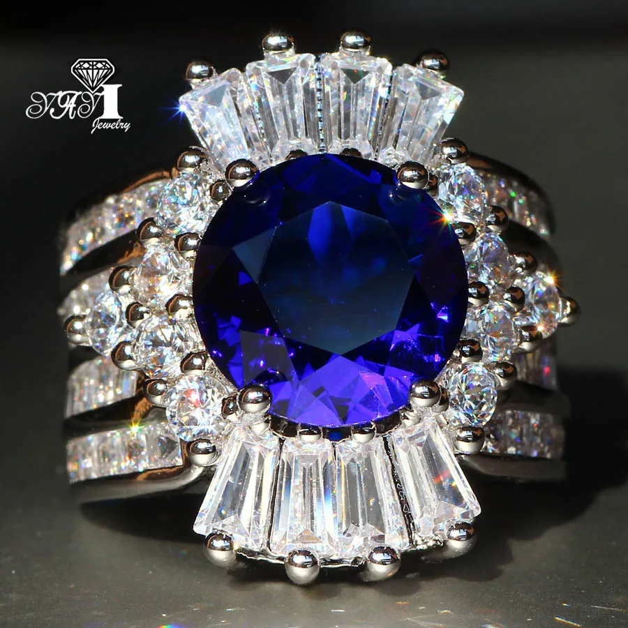 

YaYI Jewelry Fashion Princess Cut Huge 12 CT Blue Zircon Silver Color Engagement Rings wedding Rings Party Rings