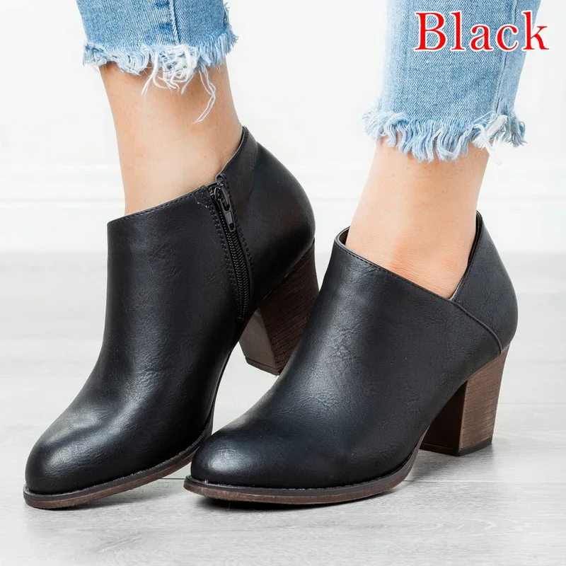 WENYUJH/ женские ботинки; ботильоны из флока; сезон осень-зима; Женские однотонные ботинки; ботинки из эластичной ткани на среднем каблуке; обувь; большие размеры 35-42 - Цвет: C black