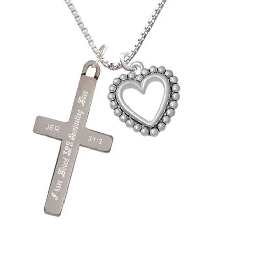 Open Heart with Beaded Border - 2 Sided - Everlasting Love - Cross Necklace (1)