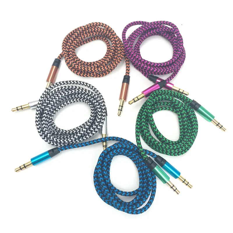 Koop 1 m Nylon Aux Kabel 3.5mm naar 3.5mm Male naar Male Jack Auto Audio Kabel Gold Plug kabel snoer Voor Iphone 7 Xiaomi speaker
