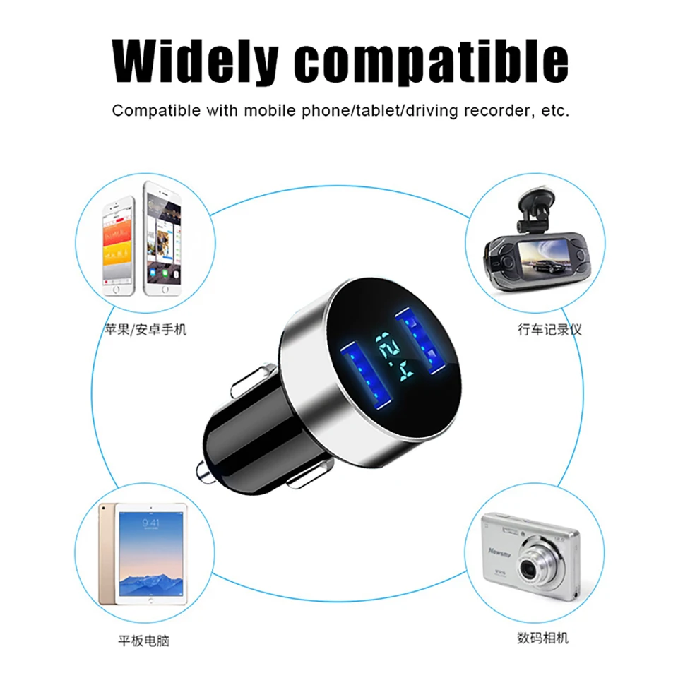 Wireless Car Charger Dual USB Ports Quick Charger 5V 3.1A LED Display Car Cigarette Lighter Splitter Adapter for iphone Android (1)