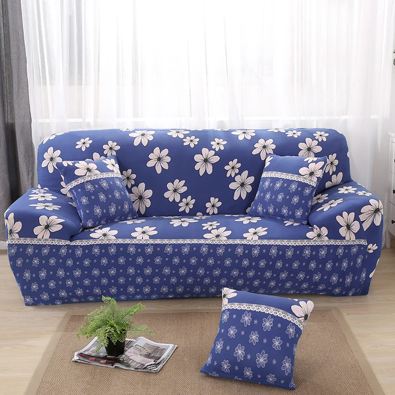 Sofa Seat Cover Suit White Floral Print Sofa Cover With Blue