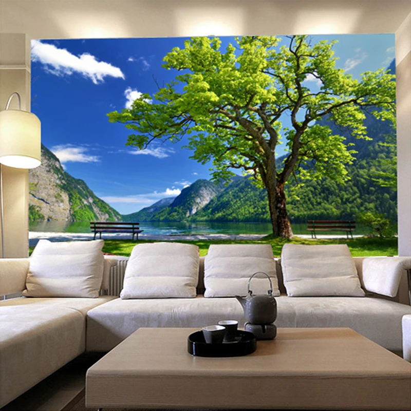 На заказ фотообои Фреска природный пейзаж китайский стиль Большая настенная живопись парк пейзаж горы и воды для Кабинета