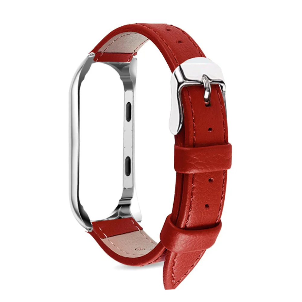 Кожаный браслет на запястье для xiaomi mi Band 4, спортивный ремешок для часов, ремешок на запястье для xiaomi mi band 4, браслет mi band 4, ремешок - Цвет ремешка: Red-Silver