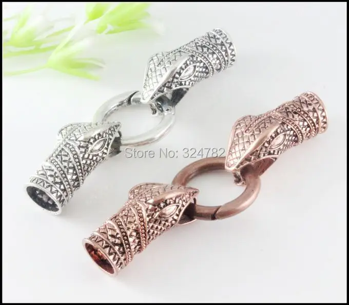 

20Set Tibetan Silver COPPER Tone Snake Head Lock Spring Clasps+End Caps hole 9.5mm for making Leather Bracelet jewelry findings