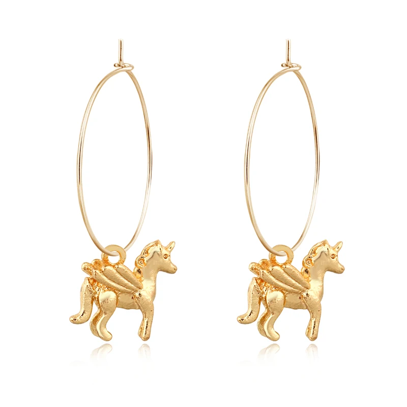 

1pair Cute Stereoscopic Unicorn Small Pendant Hoop Earrings Women Fashion Gold Silver Color Flying Horse Earring Jewelry E545-6