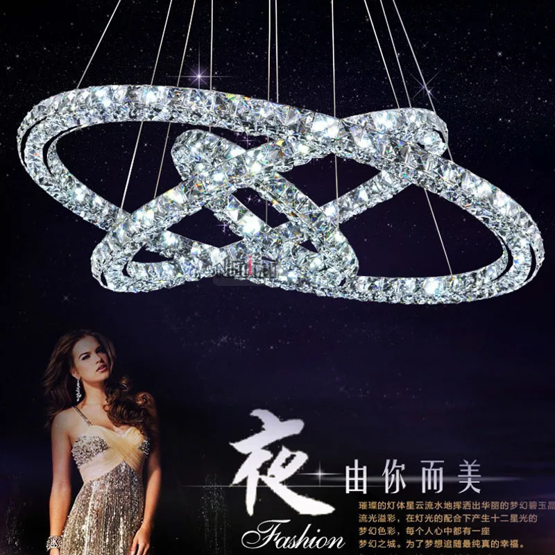 

Free shipping the Ring crystal pendant lamp living room restaurant LED crystal lamp three faceted crystal chandelier hot sales
