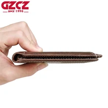 GZCZ billeteras de cuero genuino para hombre con tarjetero desmontable marca de lujo para hombre Walet Estilo Vintage bolsillo monedero