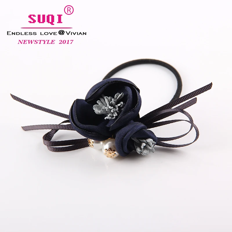 

Women Delicate Vivid Peony Flower Hari Rope with Thin Ribbon Bows and Shiny Venetian Pearl for Vintage Party Birthday Gifts