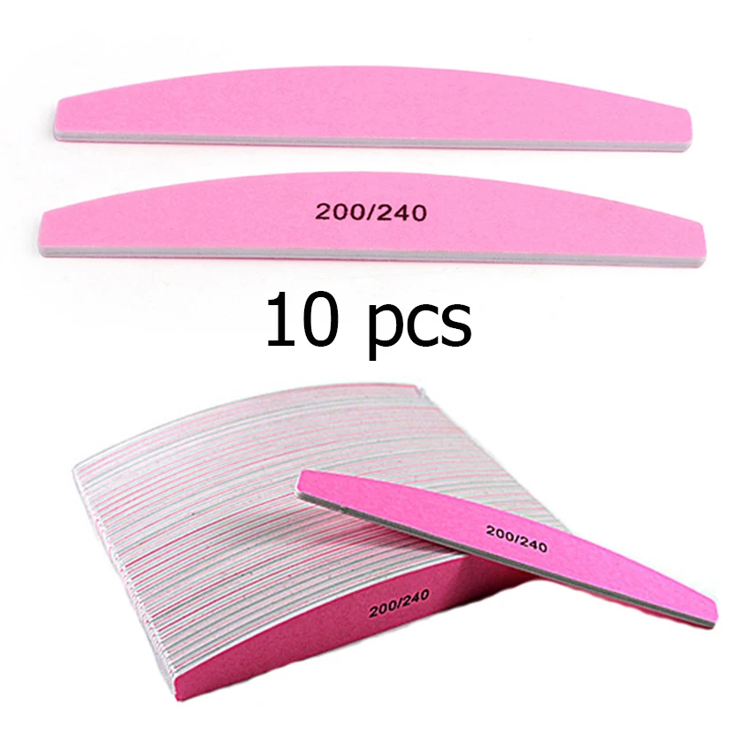 

10 Pcs/lot Nail File Buffer 200/240 Grit 2 Side Washable Shaped Nail File Professional Manicure Tool Sandpaper Half Moon Design